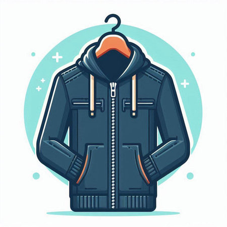 Vector illustration of a winter jacket on a hanger in a flat styleのイラスト素材