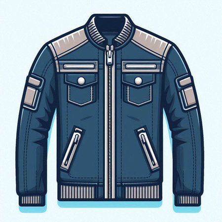 Denim jacket on a blue background. Vector illustration of a winter jacket.のイラスト素材