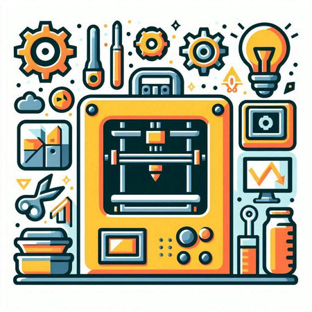 3D printer. Colorful flat vector illustration on white background.のイラスト素材
