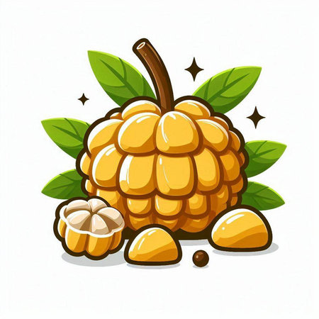 Cocoa fruit with leaves on white background. Vector illustration.のイラスト素材