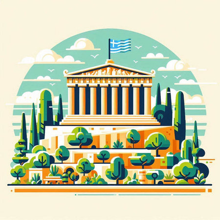 Athens, Greece. Vector illustration in flat style. Travel and tourism.のイラスト素材