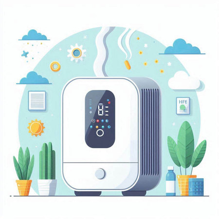 Modern air conditioner on the background of nature. Flat vector illustration.のイラスト素材