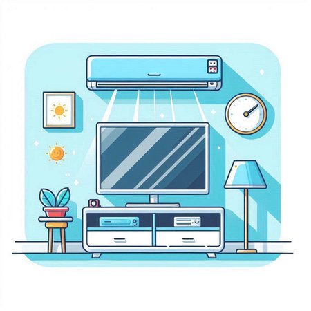 Home interior with modern air conditioner. Flat style vector illustration.のイラスト素材
