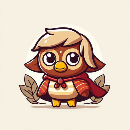 Cute cartoon owl with scarf isolated on white background. Vector illustration.のイラスト素材