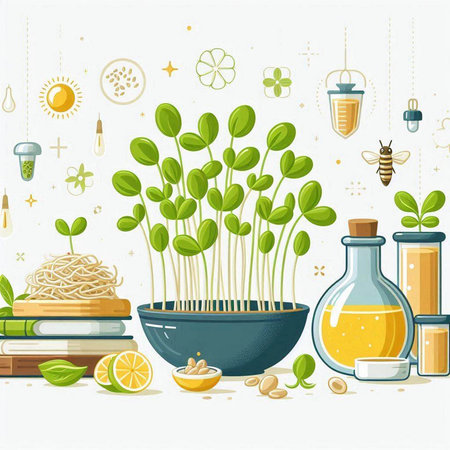 Illustration of healthy food background with sprouts. Vector illustration.のイラスト素材