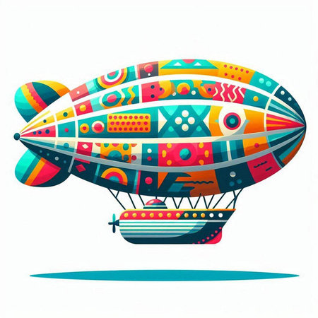 Vector illustration of an airship with colorful pattern on the wings.のイラスト素材