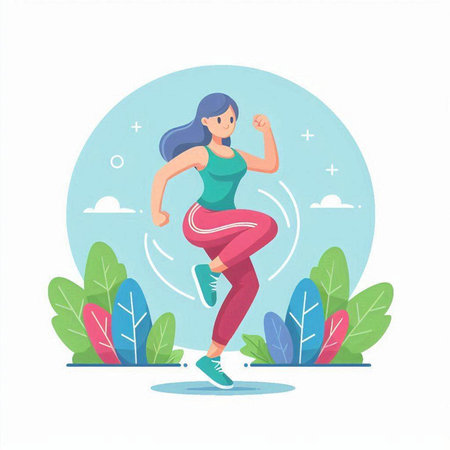Woman running in the park. Fitness and healthy lifestyle. Vector illustrationのイラスト素材