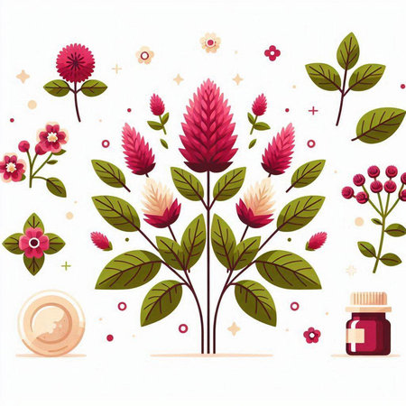 Cockscomb flowers and a jar of honey. Vector illustration.のイラスト素材