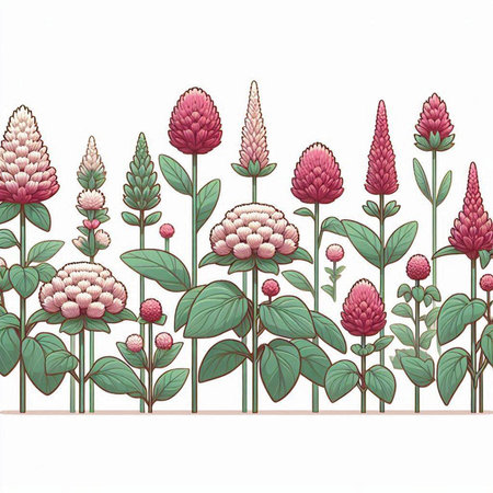 Crimson clover seamless background. Hand drawn vector illustration.のイラスト素材