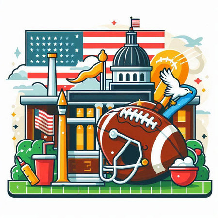 American football and american symbols on white background. Vector illustration.のイラスト素材