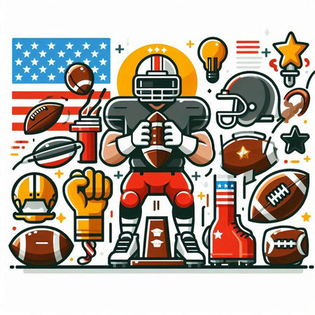 American football icon set. Vector illustration in line art style on white background.のイラスト素材