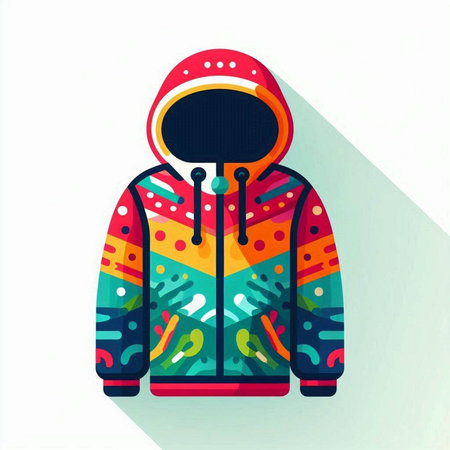 Winter jacket with a hood. Vector illustration in flat design style.のイラスト素材