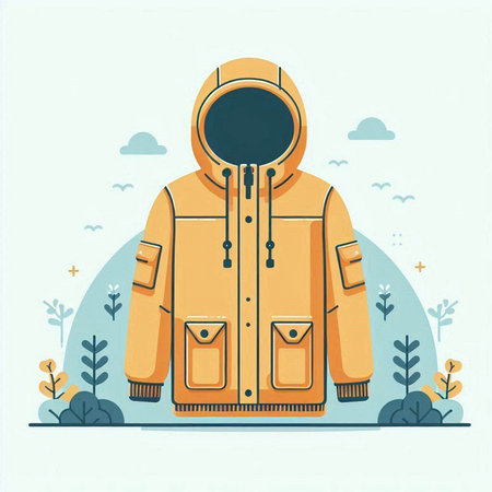Vector illustration of a yellow raincoat on a background of nature.のイラスト素材
