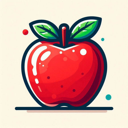 Red apple with green leaves isolated on white background. Vector illustration.のイラスト素材