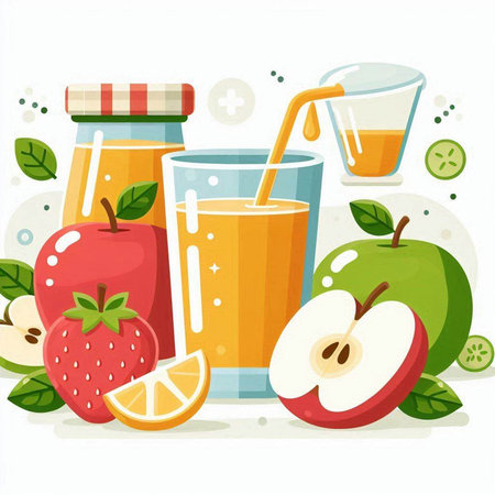 Fruit juice and smoothies in a glass. Vector illustration.のイラスト素材