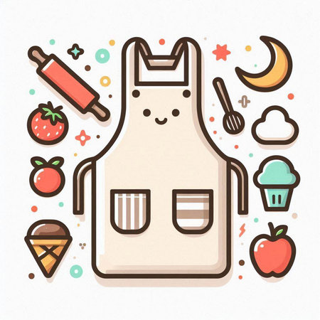 Kitchen apron with food. Vector illustration in cartoon style.のイラスト素材