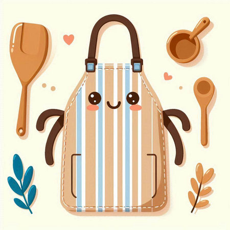 Cute cartoon kitchen apron with utensils. Vector illustrationのイラスト素材