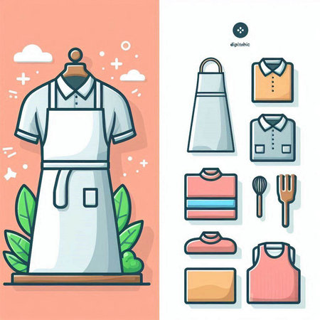 Kitchen and household icons set in flat style. Vector illustration.のイラスト素材