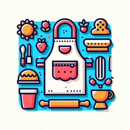 Kitchen and cooking concept. Vector illustration in flat line style.のイラスト素材