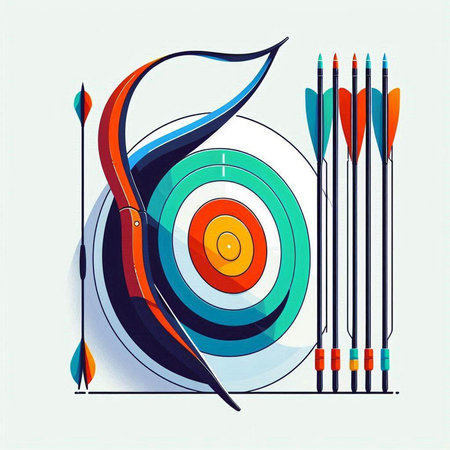 Archery target with arrows on white background. Vector Illustration.のイラスト素材