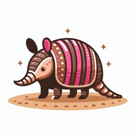 Cute cartoon armadillo on the sand. Vector illustration.のイラスト素材