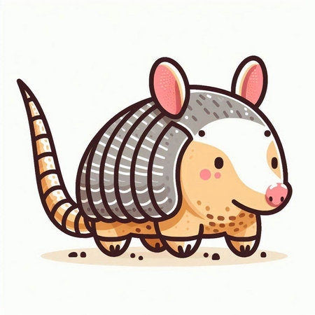 Cute cartoon armadillo on white background. Vector illustration.のイラスト素材