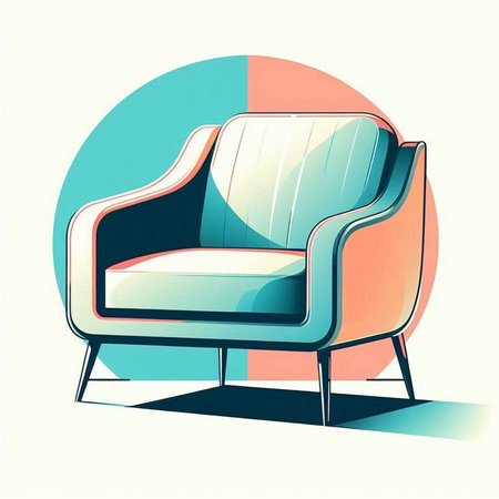 Sofa in retro style on a colored background. Vector illustrationのイラスト素材