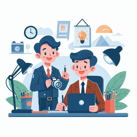 Businessman and Businessman working in the office. Vector illustration.のイラスト素材