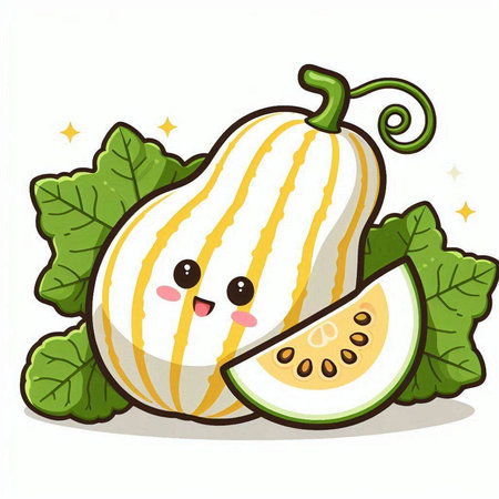 cute kawaii melon character illustration on white background.のイラスト素材