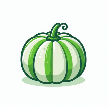 Cute cartoon green pumpkin isolated on white background. Vector illustration.のイラスト素材