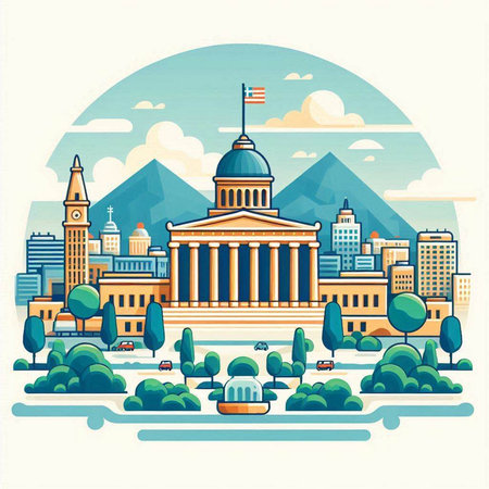 Illustration of the Washington DC skyline in flat style. Vector illustration.のイラスト素材