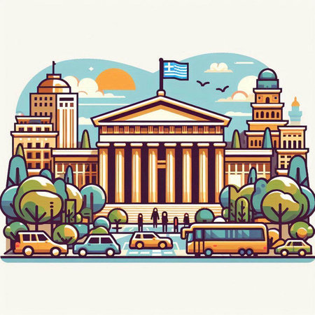 Building of the Academy of Athens in Athens, Greece. Vector illustration.のイラスト素材