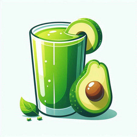 Avocado juice in a glass with fresh fruits. Vector illustration.のイラスト素材
