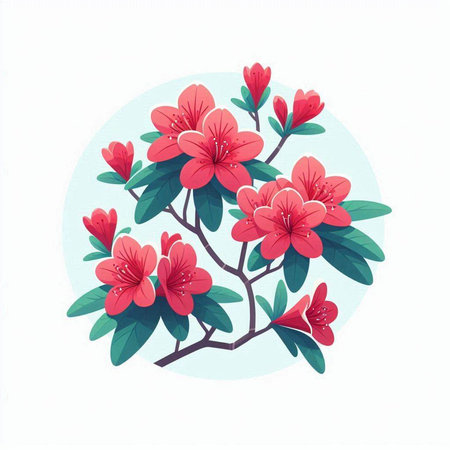 Red rhododendron flowers on a white background. Vector illustration.のイラスト素材