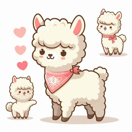 Cute cartoon alpaca with his family. Vector illustration.のイラスト素材