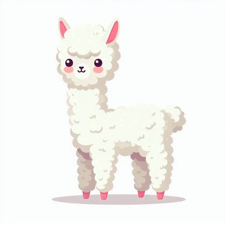 Cute cartoon alpaca isolated on white background. Vector illustration.のイラスト素材