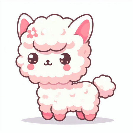 Cute cartoon alpaca. Vector illustration isolated on white background.のイラスト素材