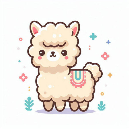 Cute cartoon alpaca. Vector illustration on white background.のイラスト素材