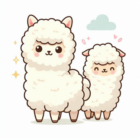 Cute cartoon white alpaca and sheep. Vector illustration.のイラスト素材