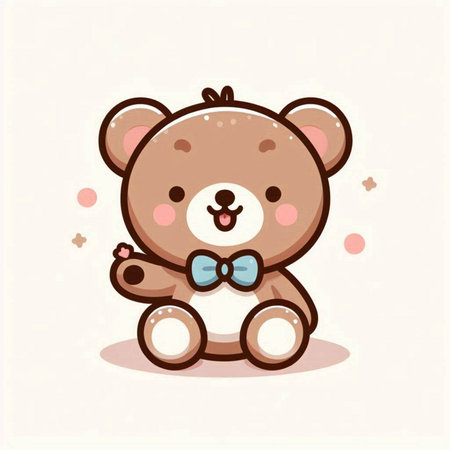 Cute teddy bear with bow tie. Vector cartoon illustration.のイラスト素材