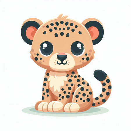 Cute cartoon baby cheetah sitting on the floor. Vector illustration.のイラスト素材