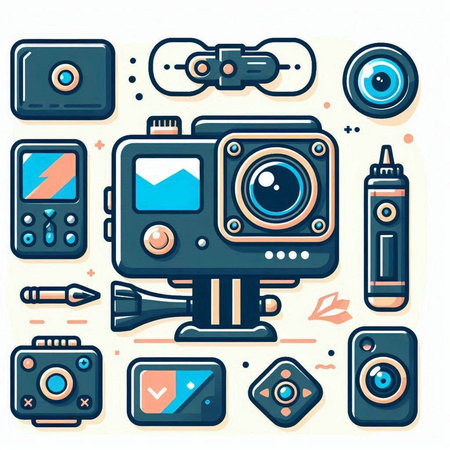 Camera icon set. Vector illustration in flat style on white background.のイラスト素材
