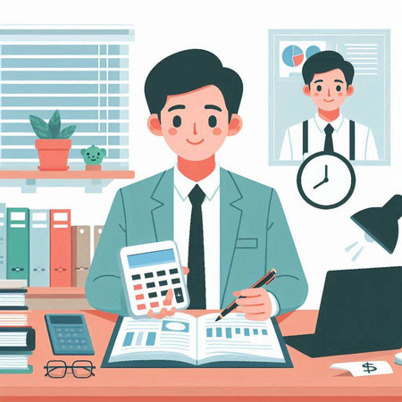Businessman working in office. Vector illustration in flat cartoon style.のイラスト素材