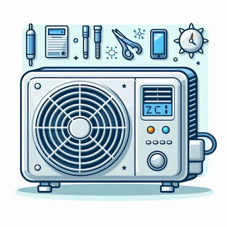 Illustration of a Cartoon Cool Cool Air Conditioner on White Backgroundのイラスト素材