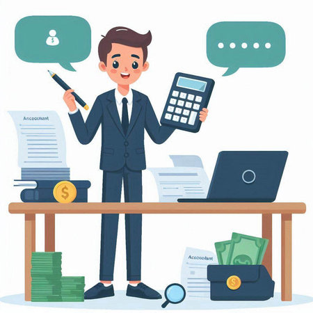 Businessman working in office. Vector illustration in flat cartoon style.のイラスト素材