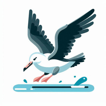 Flying seagull. Vector illustration isolated on a white background.のイラスト素材