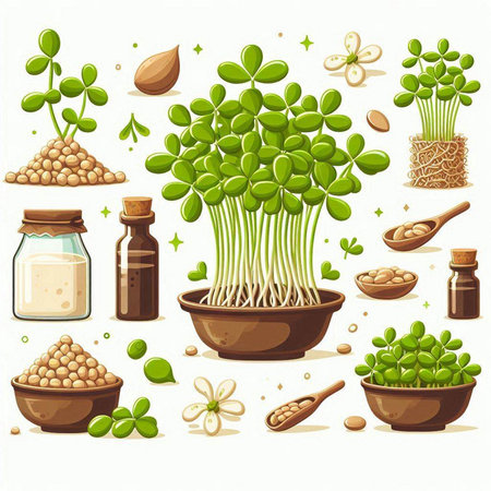 Microgreens set. Sprouts and seeds. Vector illustration.のイラスト素材