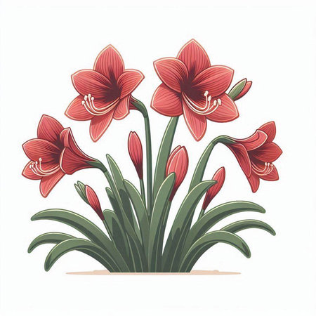 Amaryllis flowers on a white background. Vector illustration.のイラスト素材