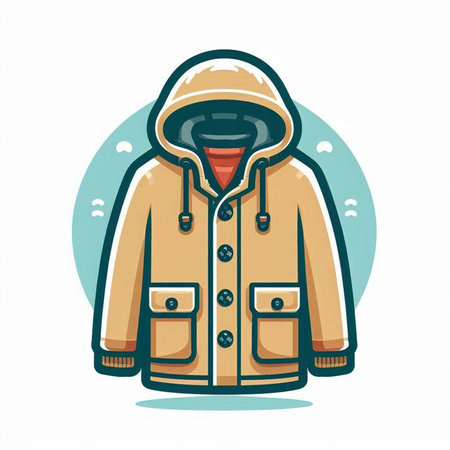 Vector illustration of winter jacket with hood. Winter clothing. Flat style.のイラスト素材