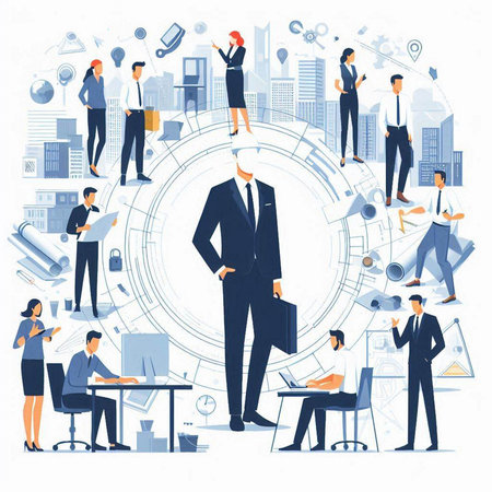 Vector illustration of business people working in office. Teamwork concept.のイラスト素材
